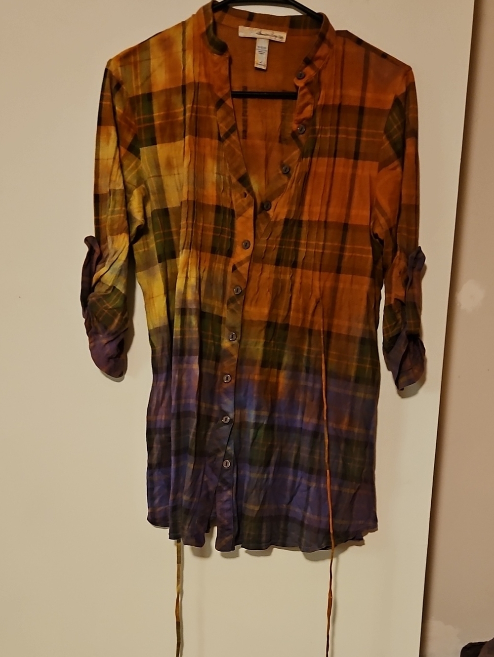 American Rag Multicolor Plaid Button-Front Tunic in Orange, Green & Purple